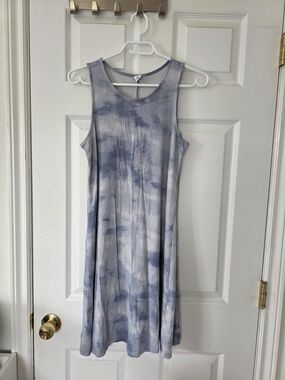 Sleeveless Blue Tie-Dye Swing Dress